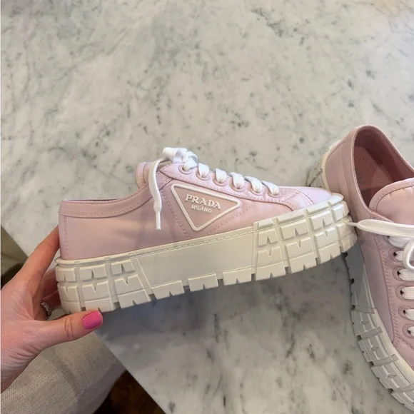 Prada Women's Light Pink and White Sneakers - Picture 3 of 10
